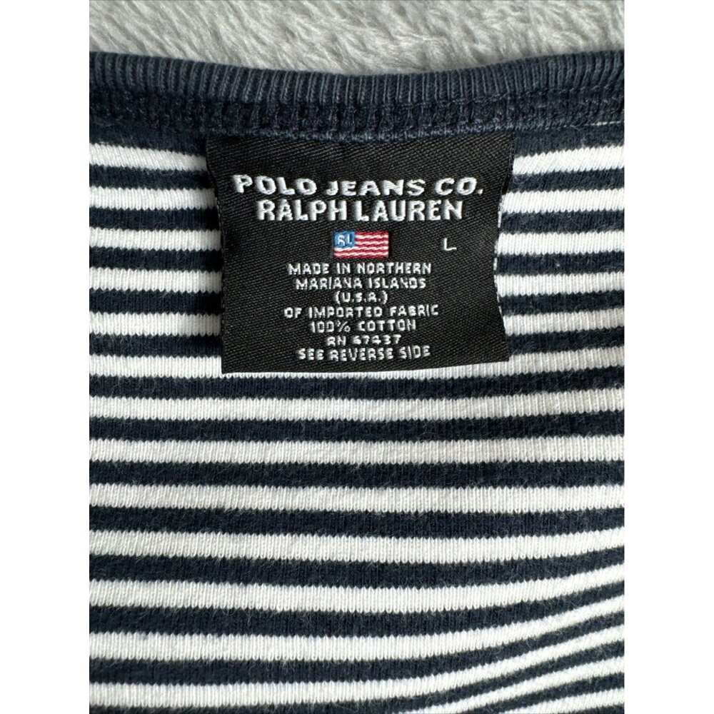 Ralph Lauren Shirt Polo JEANS Company Woman’s Crop Top Blue/White Stripped Large - Picture 9 of 11